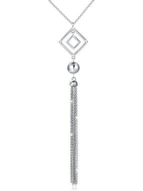Long S925 Sterling Silver Chain Necklace with Large Pendant for Women